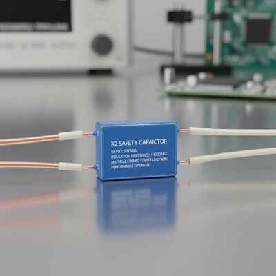 Bahan Kawat Tim Tembaga Berlapis Timah Kapasitor Keselamatan X2 Frekuensi Terukur 50 60Hz Menampilkan Resistansi Isolasi 000MΩ untuk Kinerja