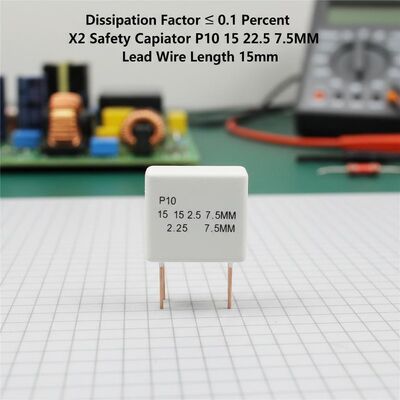 Faktor Disipasi ≤ 0,1 Persen Kapasitor Keamanan X2 P10 15 22,5 7,5MM Panjang Kawat Timbal 15mm Komponen Listrik untuk Aplikasi Industri